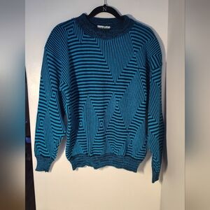 American Weekend Vintage Geometric Blue Sweater for Men Size M #737